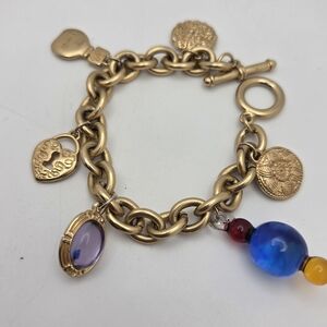 Vintage Gloria Vanderbilt Bracelet Costume Chunky Charms Toggle 8"